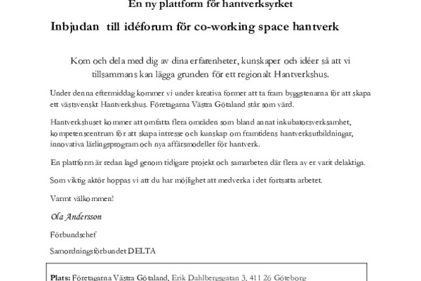 Inbjudan idéforum Hantverkshus