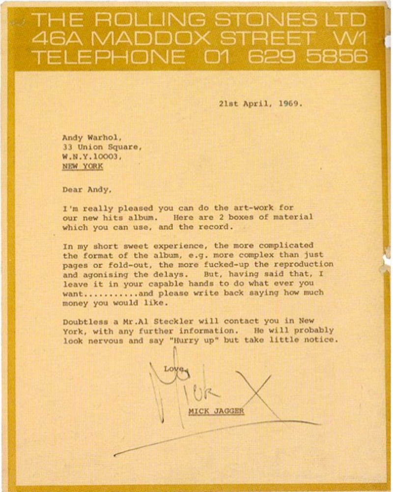 Bild: Mick Jaggers Brief till Andy Warhol