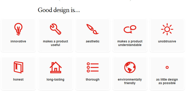 Bild: visualisering av Dieter Rams 10 principer för god design, från Startups, this is how design works.