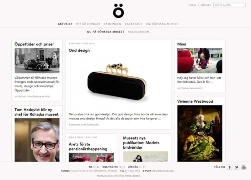 Screenshot av Röhsskas nya hemsida