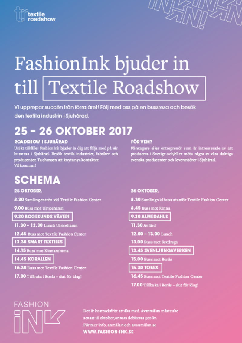 FashionInk bjuder in till Textile Roadshow