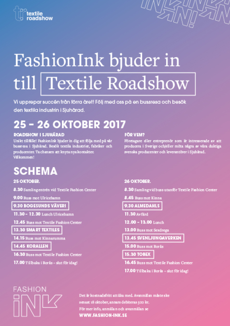 FashionInk bjuder in till Textile Roadshow