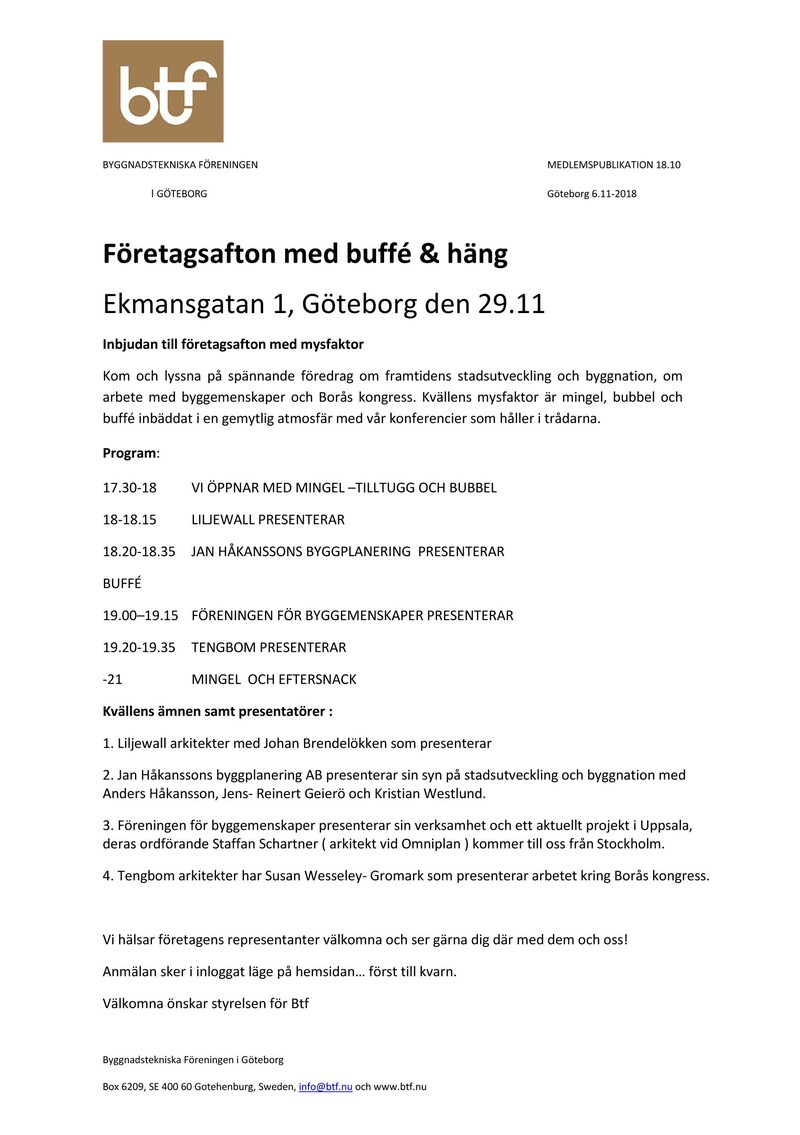 Företagsafton med buffé & häng